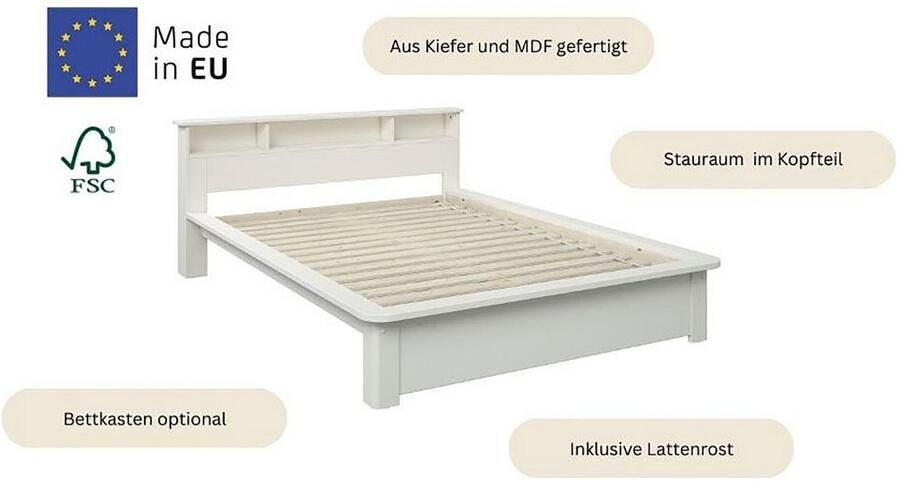 Home affaire Massief houten ledikant "KERO" BESTSELLER! Opbergruimte in het hoofdeinde gecertificeerd massief hout (grenen) optioneel met lade - Foto 5