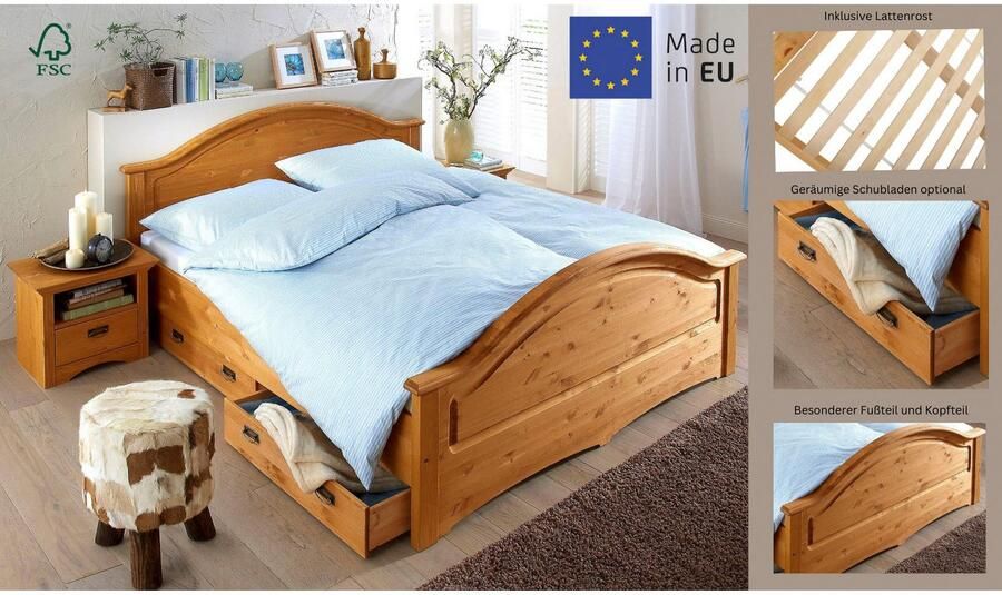 Home affaire Massief houten ledikant Konrad hoge belasting! FSC gecertificeerd massief hout van massief dennenhout fsc -gecertificeerd inclusief lattenbodem - Foto 3