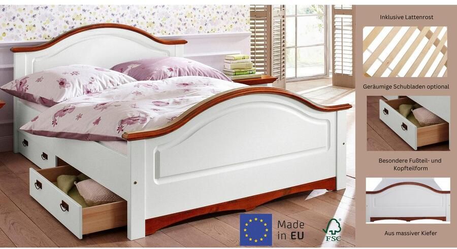 Home affaire Massief houten ledikant Konrad hoge belasting! FSC gecertificeerd massief hout van massief dennenhout fsc -gecertificeerd inclusief lattenbodem - Foto 12