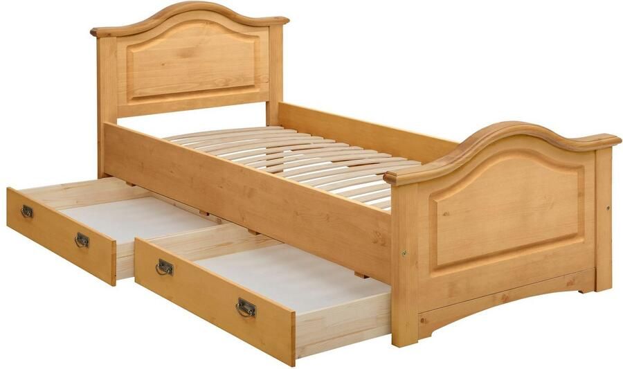 Home affaire Massief houten ledikant Konrad opbergbank messing handgrepen rustieke landelijke stijl - Foto 7