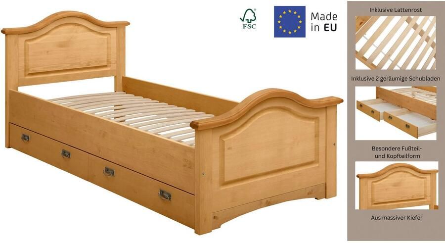 Home affaire Massief houten ledikant Konrad opbergbank messing handgrepen rustieke landelijke stijl - Foto 8