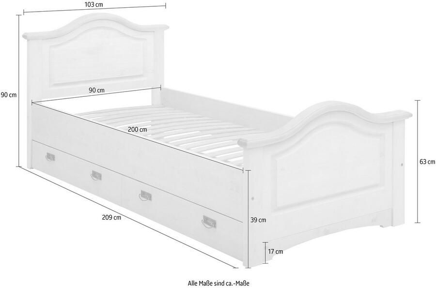 Home affaire Massief houten ledikant Konrad opbergbank messing handgrepen rustieke landelijke stijl - Foto 4