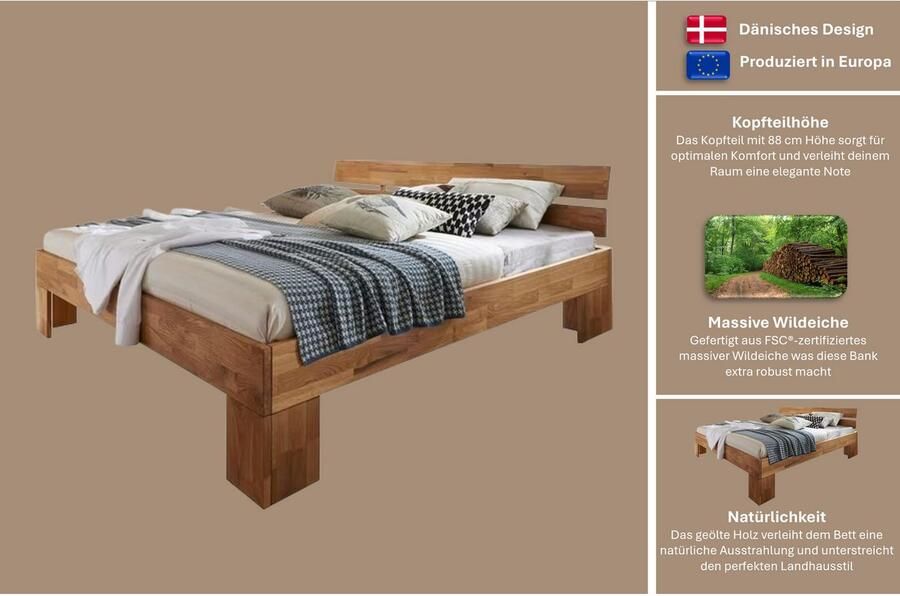 Home affaire Massief houten ledikant Tommy FSC-gecertificeerd massief hout van wildeiken in verschillende breedten balkenbed futonbed - Foto 2