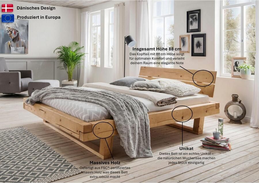 Home affaire Massief houten ledikant Ultima balkenbed tweepersoonsbed voeten met kuipvorm Massief hout Scandinavisch design Robuust stabiel FSC gecertificeerd - Foto 3
