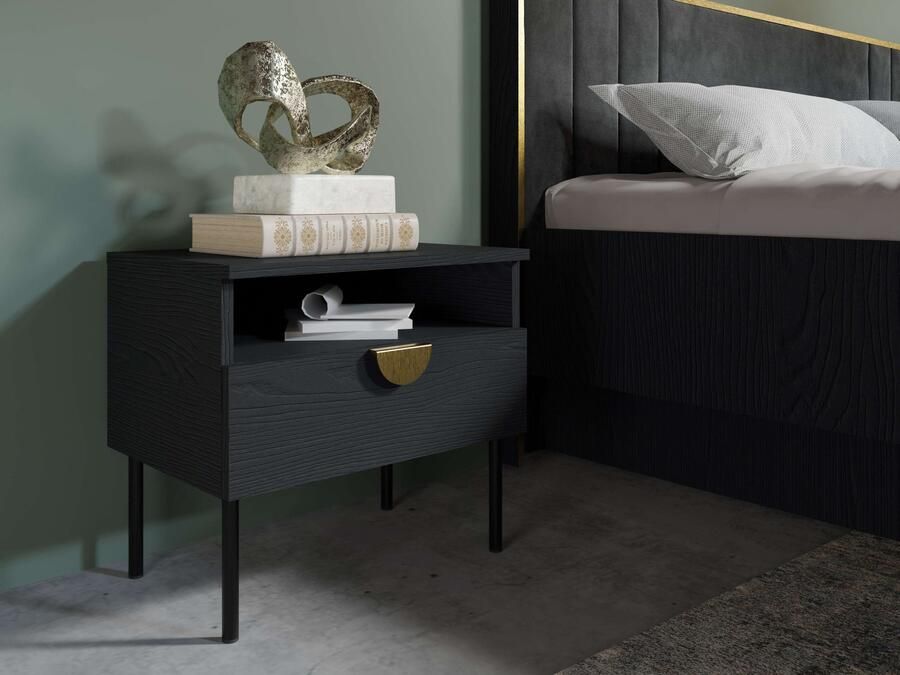 Home affaire Nachtkastje Bellot met 2 lades en goudkleurige metalen handgrepen (set 2 stuks) - Foto 6
