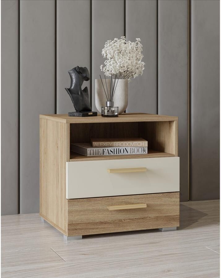 Home affaire Nachtkastje Bitry breedte 46 cm moderne nachtkast met 2 lades - Foto 3