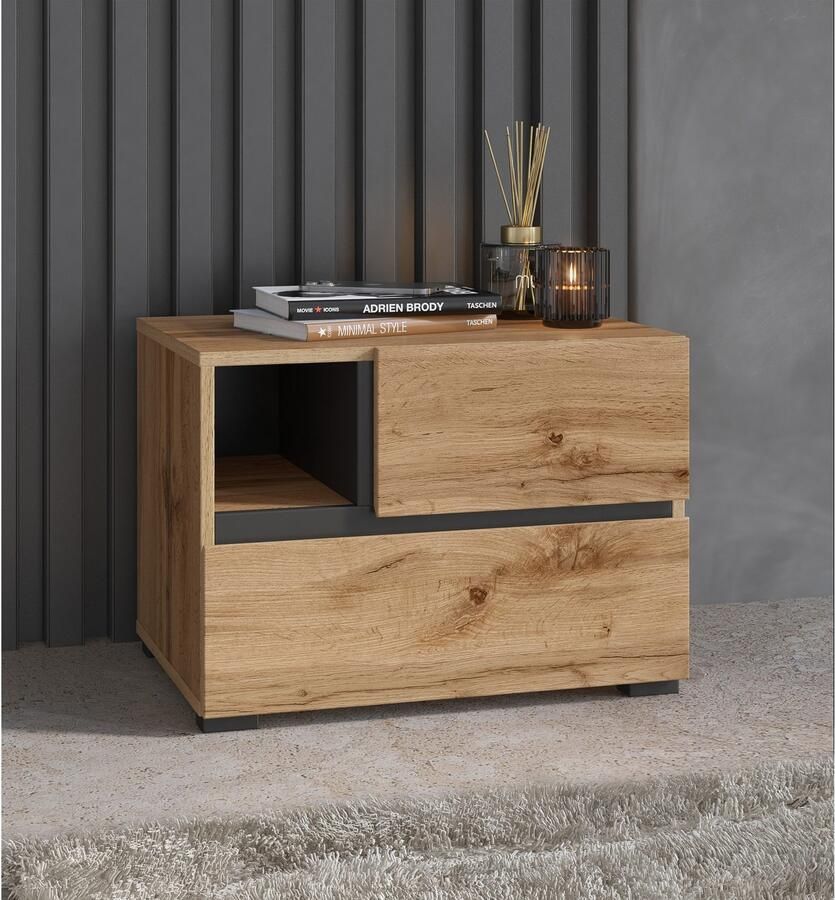 Home affaire Nachtkastje Cross moderne greeploze nachtkastje - Foto 2