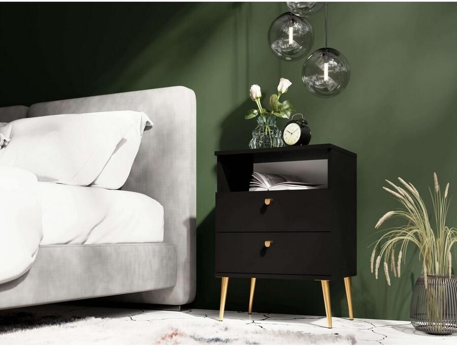 Home affaire Nachtkastje Elyria met 2 lades 1 open vak veel kleuren met goudkleurige details