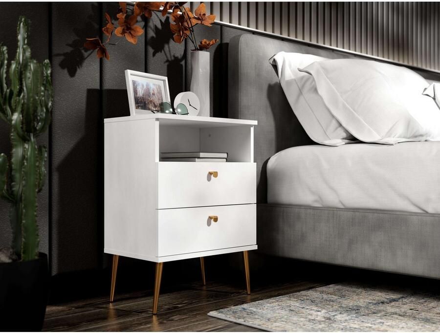 Home affaire Nachtkastje Elyria met 2 lades 1 open vak veel kleuren met goudkleurige details