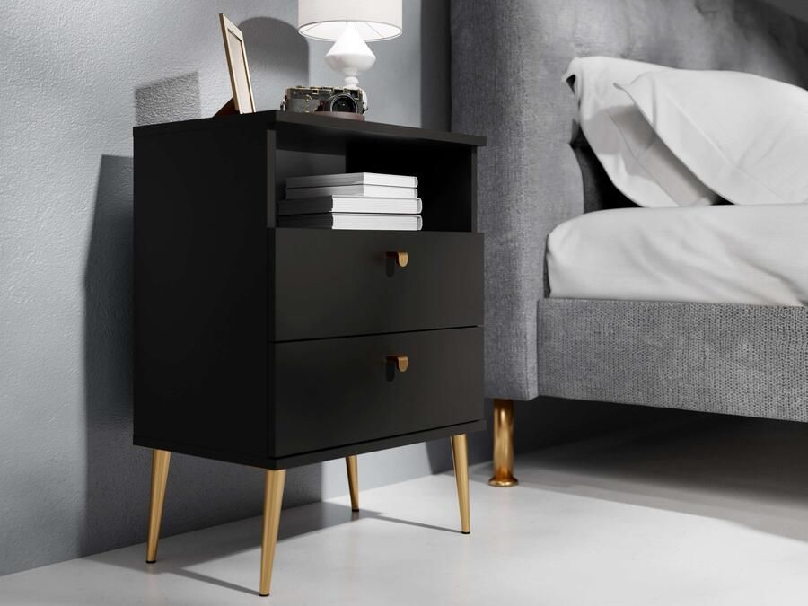 Home affaire Nachtkastje Elyria met 2 lades 1 open vak veel kleuren met goudkleurige details - Foto 2