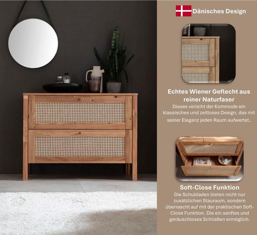 Home affaire Nachtkastje Hällevik nachtkastje Ladefronten met Weens vlechtwerk FSC-gecertificeerd eiken (1 stuk) - Foto 2