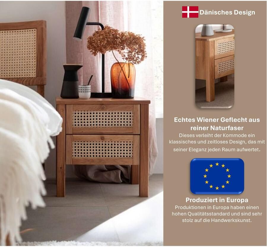 Home affaire Nachtkastje Hällevik nachtkastje Ladefronten met Weens vlechtwerk FSC-gecertificeerd eiken (1 stuk)