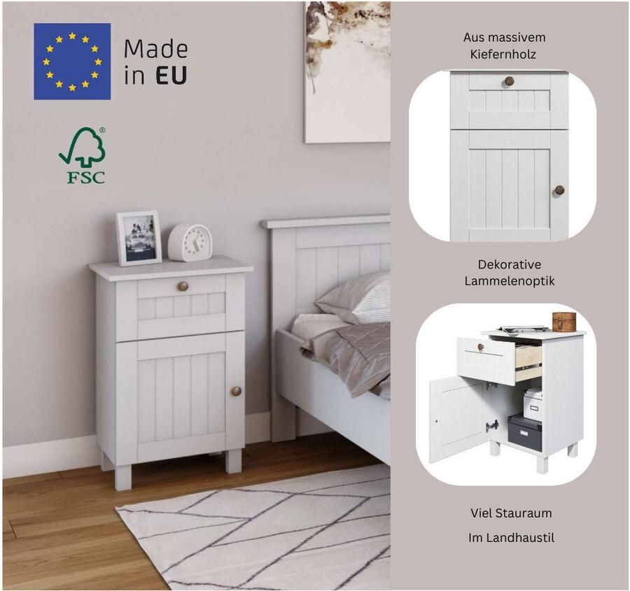 Home affaire Nachtkastje Juventus Nako Nachttafel met een lade van massief dennenhout fsc -gecertificeerd - Foto 2