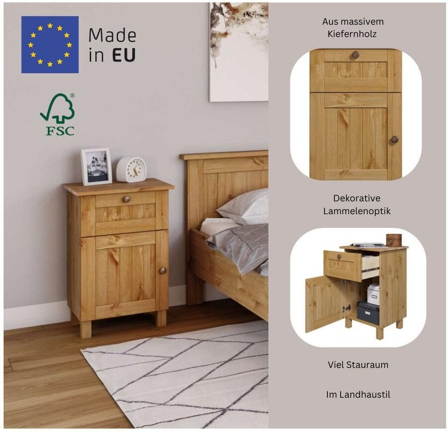 Home affaire Nachtkastje Juventus Nako Nachttafel met een lade van massief dennenhout fsc -gecertificeerd - Foto 2