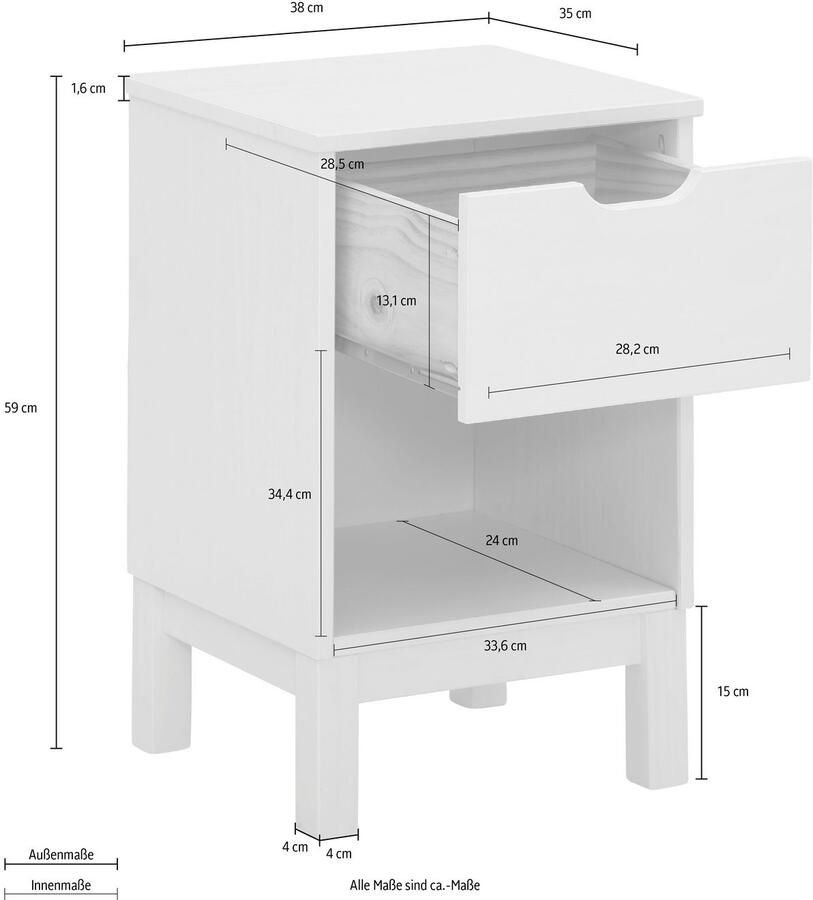 Home affaire Nachtkastje Post massief grenenhout opbergmogelijkheid door lade breedte 38 cm