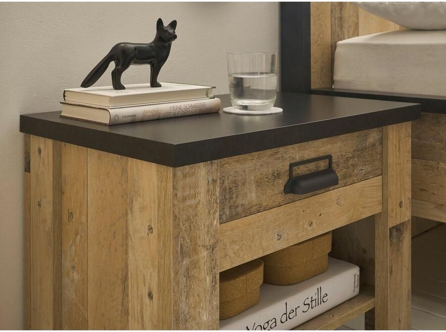 Home affaire Nachtkastje Sherwood met metalen apotheker hangreep soft-close lade breedte 60 cm - Foto 5