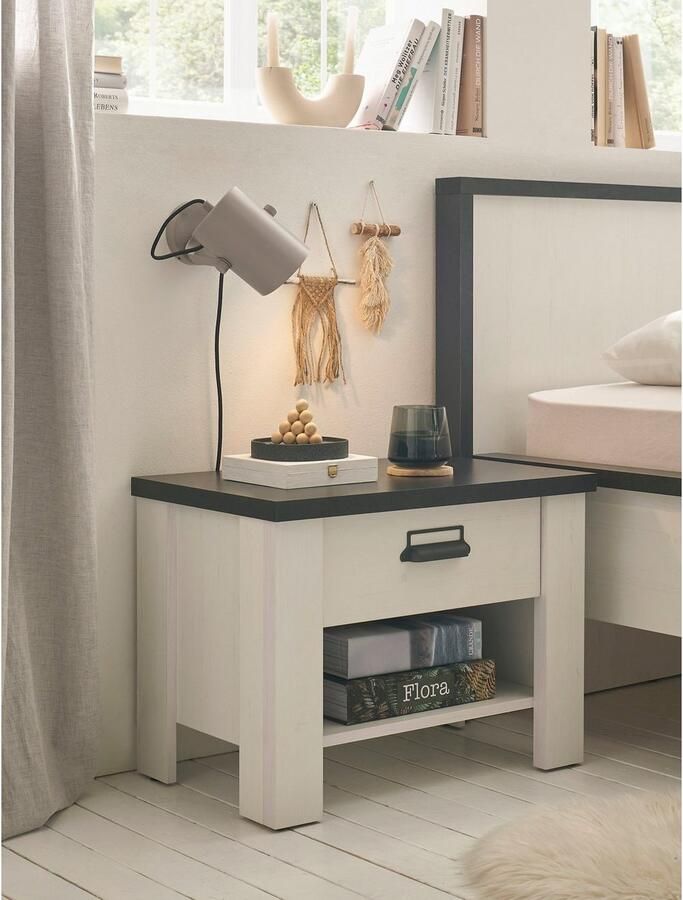 Home affaire Nachtkastje Sherwood met metalen apotheker hangreep soft-close lade breedte 60 cm - Foto 3