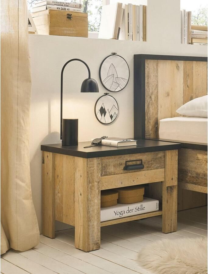 Home affaire Nachtkastje Sherwood met metalen apotheker hangreep soft-close lade breedte 60 cm - Foto 3