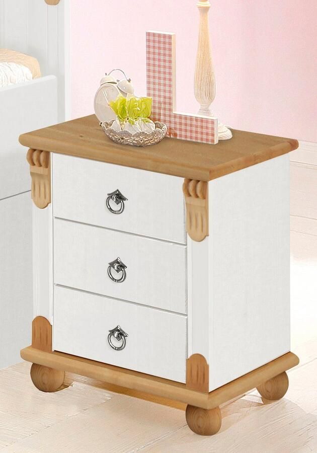 Home affaire Nachtkastje TESSIN van massief fsc -gecertificeerd dennenhout met 3 lades - Foto 5