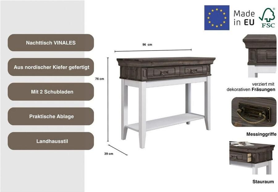 Home affaire Nachtkastje Vinales console tafel bijzettafel ideaal voor boxspringbedden - Foto 3