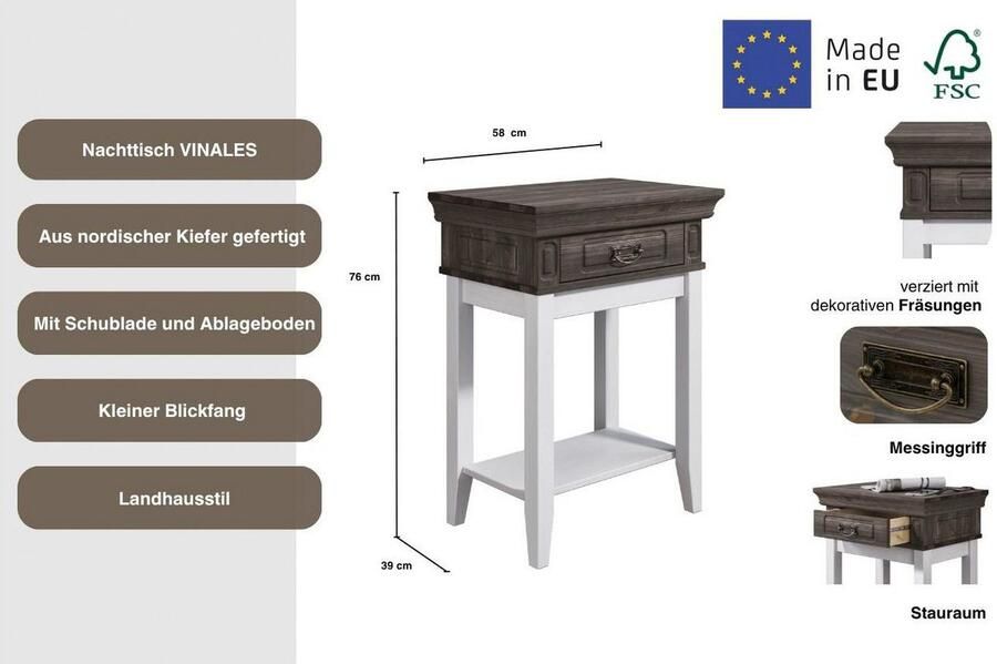 Home affaire Nachtkastje Vinales console tafel bijzettafel ideaal voor boxspringbedden - Foto 4