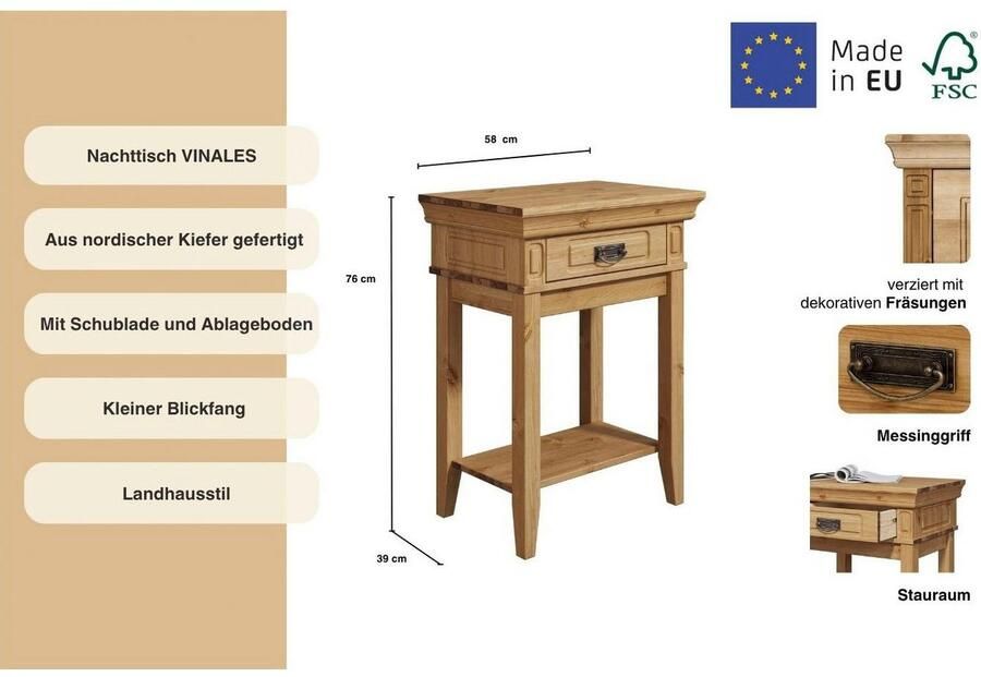 Home affaire Nachtkastje Vinales console tafel bijzettafel ideaal voor boxspringbedden - Foto 3