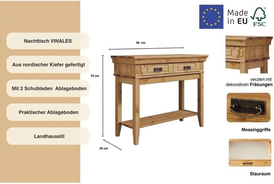 Home affaire Nachtkastje Vinales console tafel bijzettafel ideaal voor boxspringbedden - Foto 3