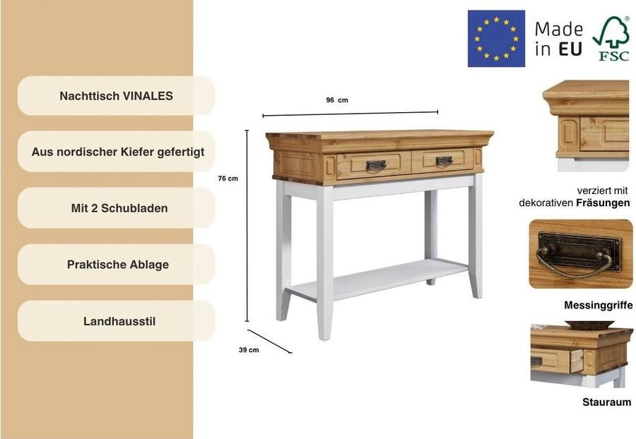 Home affaire Nachtkastje Vinales console tafel bijzettafel ideaal voor boxspringbedden - Foto 3