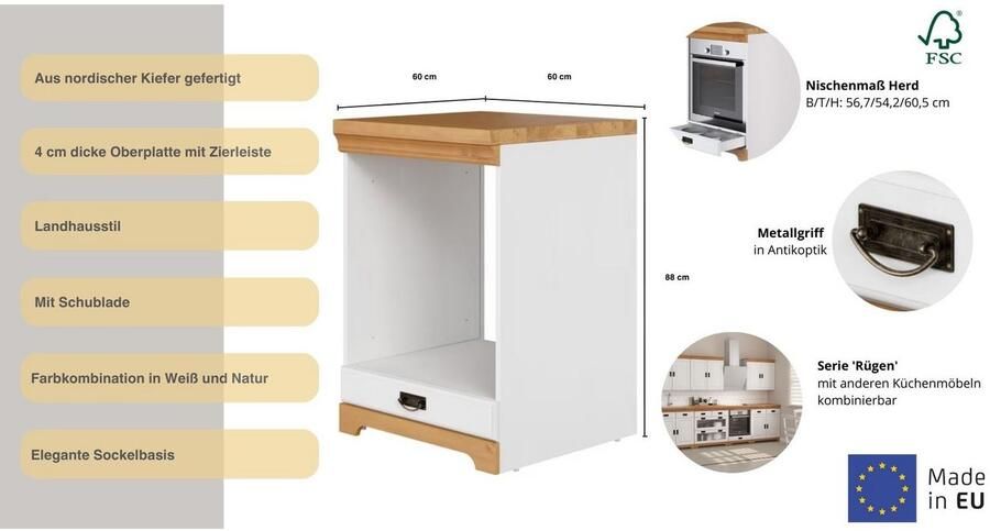 Home affaire Ombouwkast voor oven Rügen Breedte 60 cm massief grenen nismaat fornuis B D H 56 7 54 2 60 5 cm - Foto 10