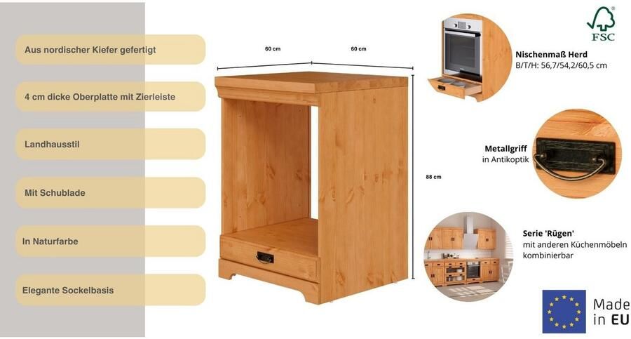 Home affaire Ombouwkast voor oven Rügen Breedte 60 cm massief grenen nismaat fornuis B D H 56 7 54 2 60 5 cm - Foto 8