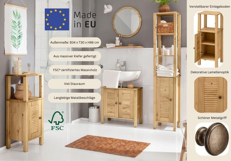 Home affaire Onderkast Ayanna van massief hout fsc lamellenfront breedte 34 cm - Foto 2