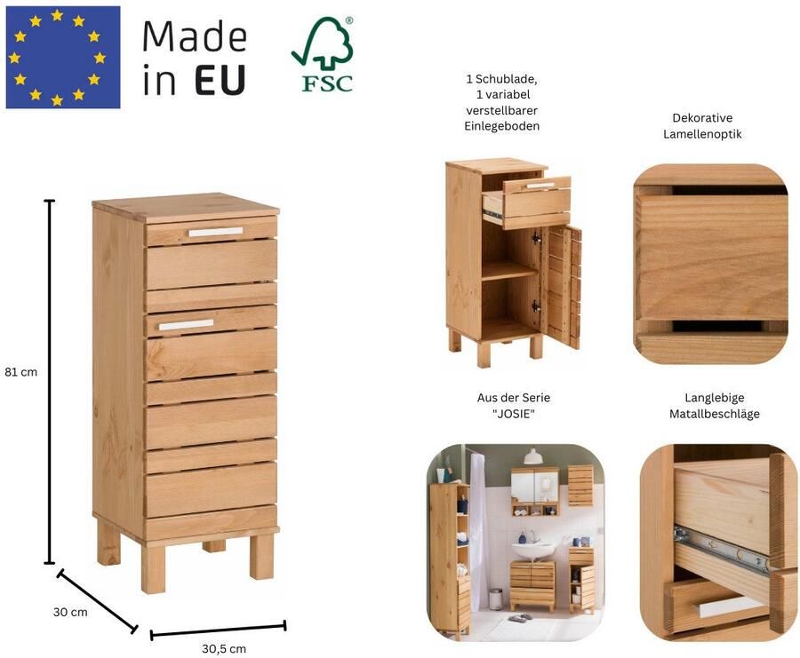 Home affaire Onderkast Josie Breedte 30 5 cm van massief hout verstelbare plank - Foto 3