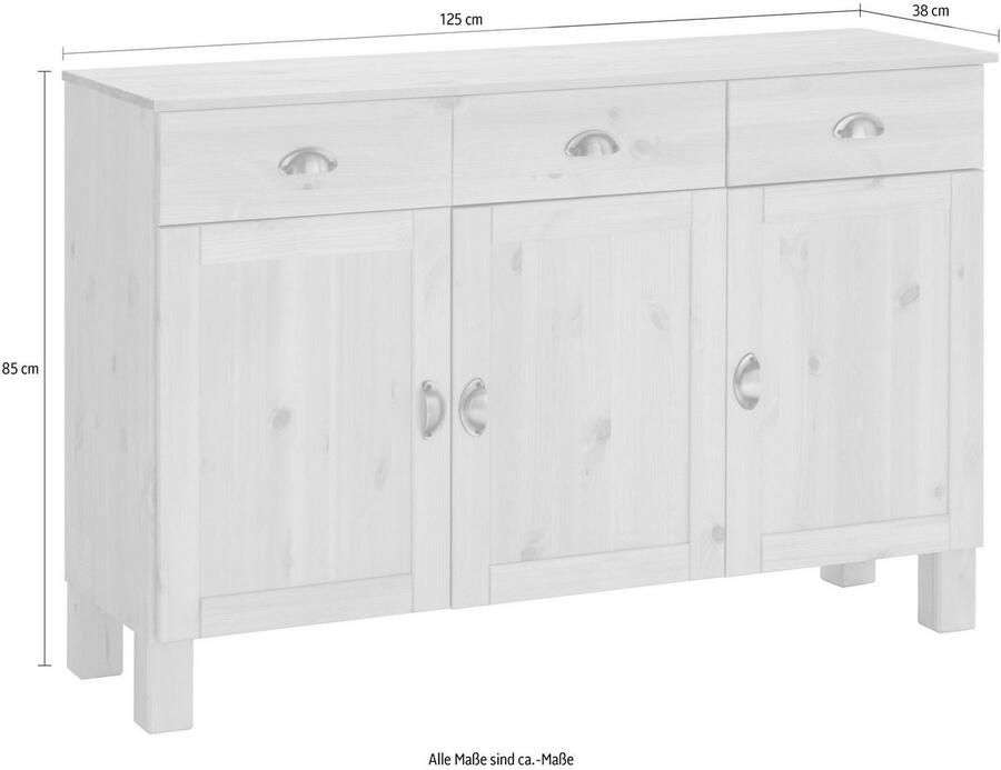 Home affaire Onderkast Oslo 125 cm breed 38 cm diep als dressoir 3 deuren 2 laden