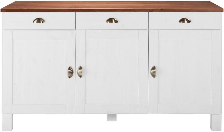 Home affaire Onderkast Oslo 150 cm breed 3 deuren 3 laden van massief grenen metalen grepen - Foto 3