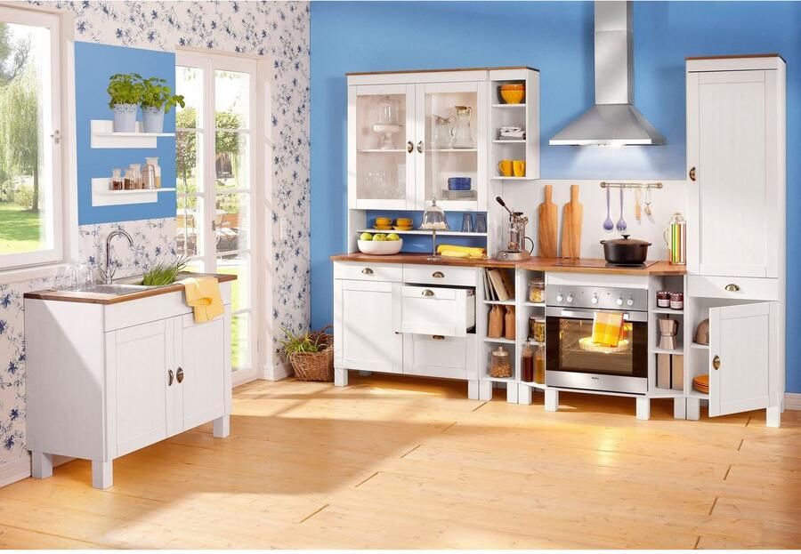 Home affaire Hangend kastje met glasdeur Oslo 100 cm breed van grenen 1 klep metalen greep landhuis-look - Foto 2