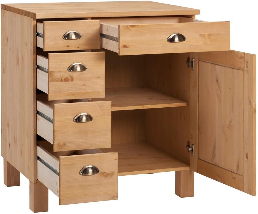 Home affaire Onderkast Oslo 75 cm breed 1 deur 5 laden van grenen metalen grepen - Foto 4