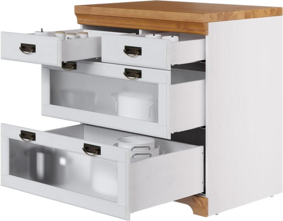 Home affaire Onderkast Rügen Breedte 80 cm massief grenen lades met glas-inzet - Foto 3