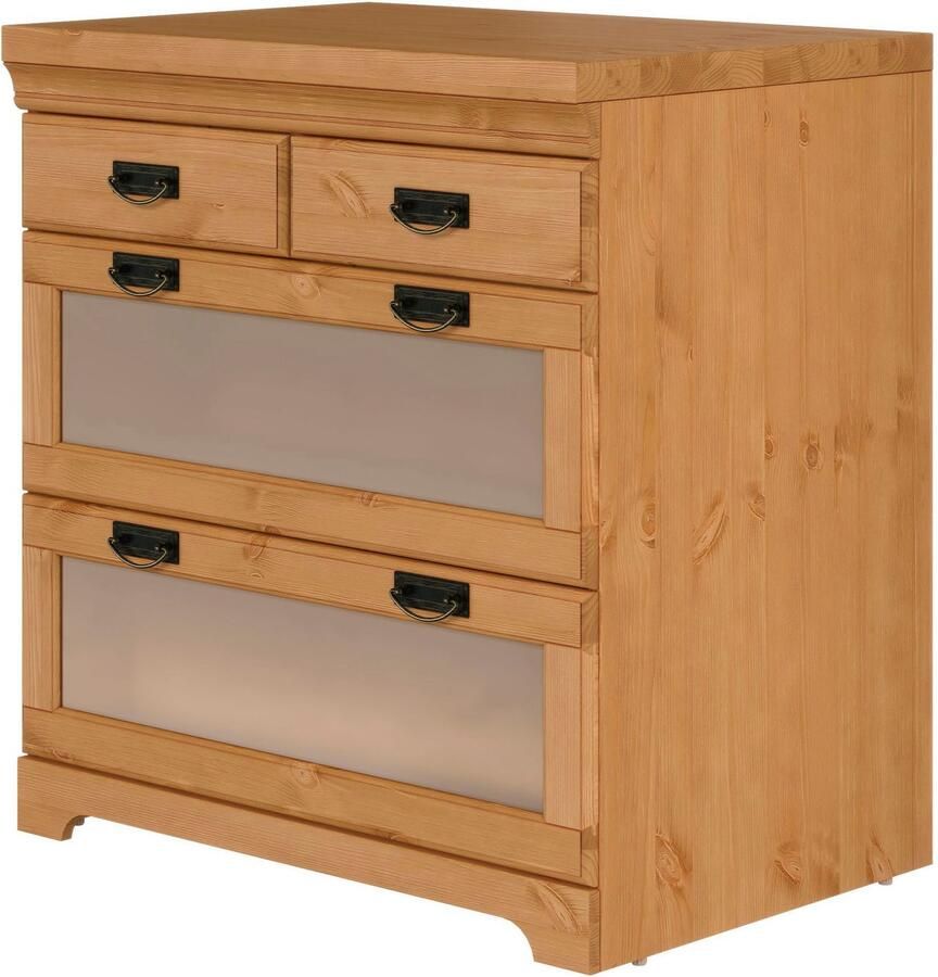 Home affaire Onderkast Rügen Breedte 80 cm massief grenen lades met glas-inzet