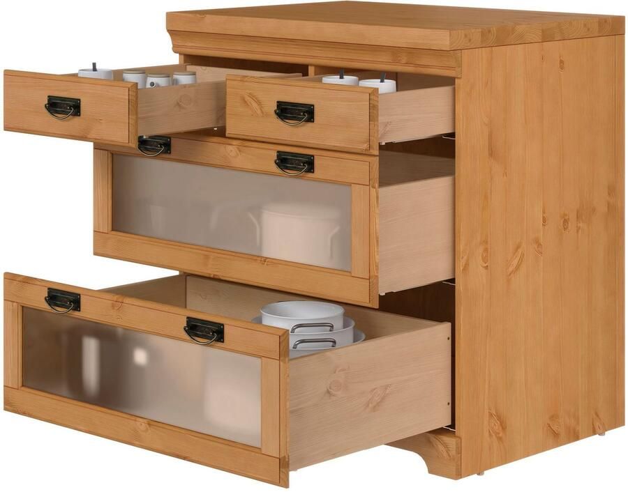 Home affaire Onderkast Rügen Breedte 80 cm massief grenen lades met glas-inzet - Foto 3