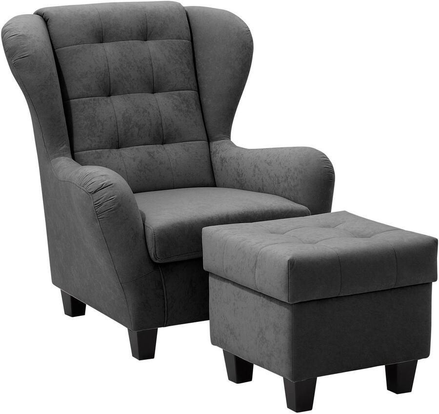 Home affaire Oorfauteuil Alexander incl. hocker met stiksels in vele kleuren (2 stuks) - Foto 2