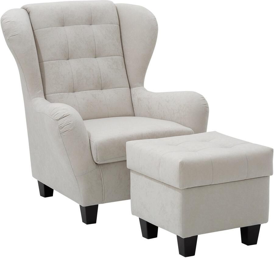 Home affaire Oorfauteuil Alexander incl. hocker met stiksels in vele kleuren (2 stuks) - Foto 2
