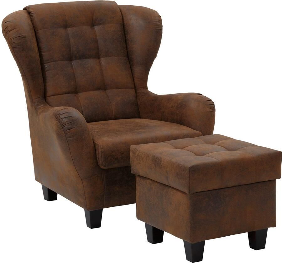 Home affaire Oorfauteuil Alexander incl. hocker met stiksels in vele kleuren (2 stuks) - Foto 3