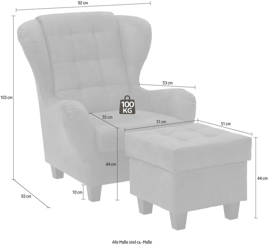 Home affaire Oorfauteuil Alexander incl. hocker met stiksels in vele kleuren (2 stuks) - Foto 4