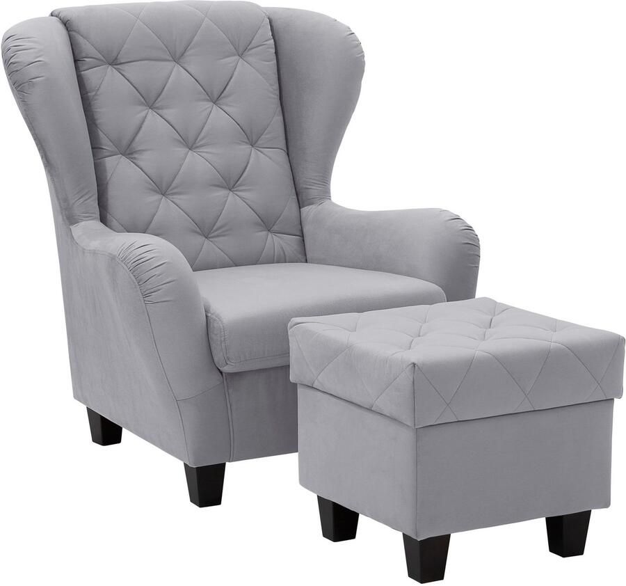 Home affaire Oorfauteuil ALEXANDRA incl. hocker met stiksels in vele kleuren (2-delig 2 stuks) - Foto 3