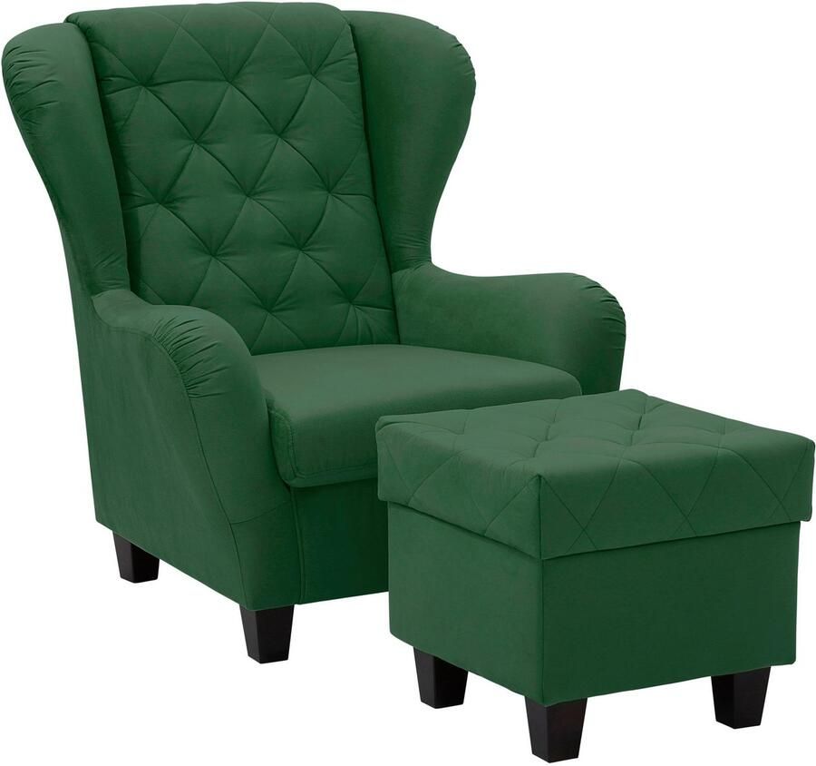 Home affaire Oorfauteuil ALEXANDRA incl. hocker met stiksels in vele kleuren (2-delig 2 stuks) - Foto 3