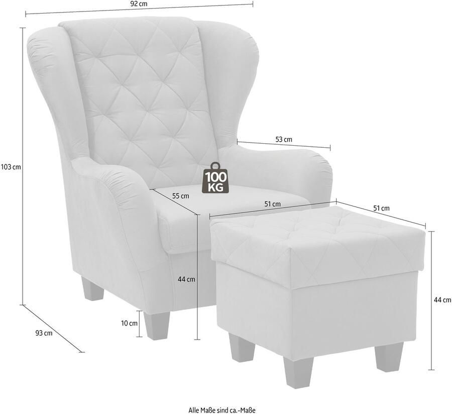 Home affaire Oorfauteuil ALEXANDRA incl. hocker met stiksels in vele kleuren (2-delig 2 stuks) - Foto 5