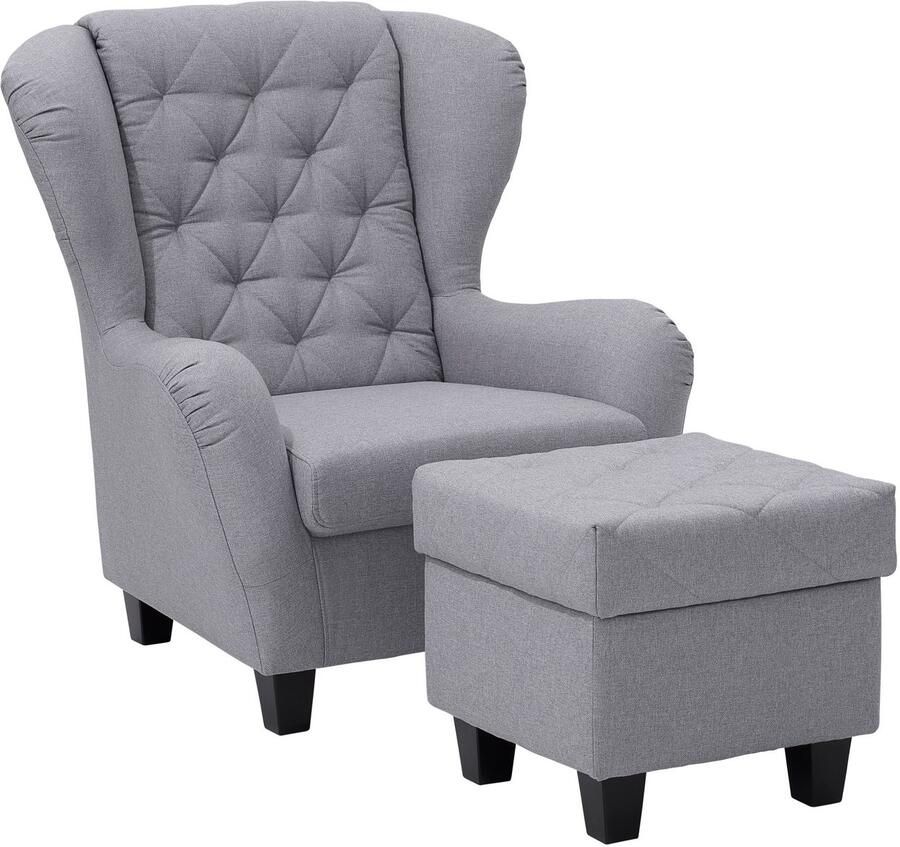 Home affaire Oorfauteuil ALEXANDRA incl. hocker met stiksels in vele kleuren (2-delig 2 stuks) - Foto 4