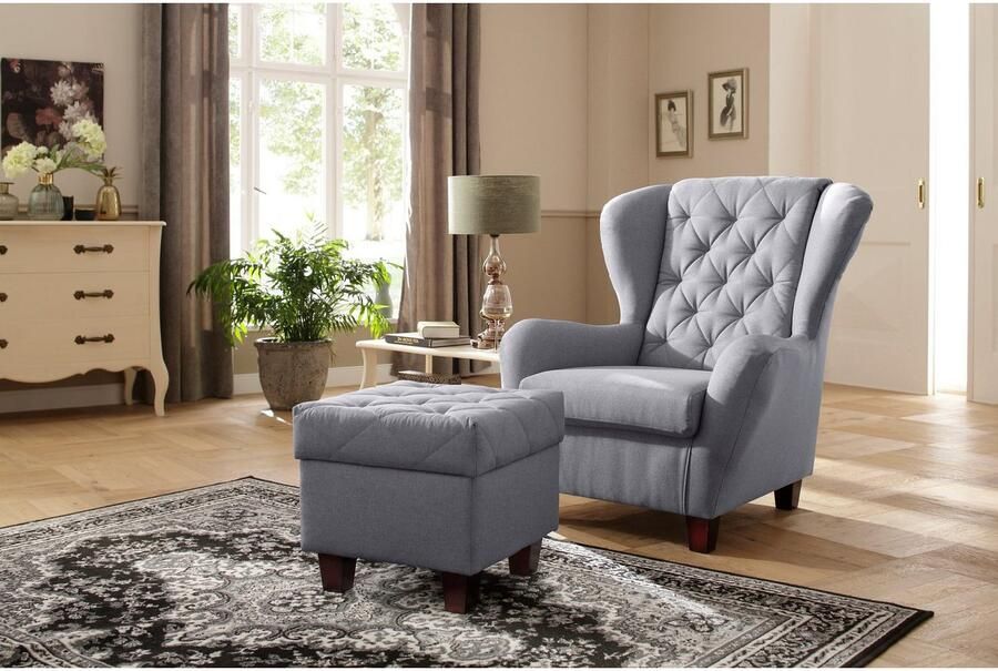 Home affaire Oorfauteuil ALEXANDRA incl. hocker met stiksels in vele kleuren (2-delig 2 stuks) - Foto 7