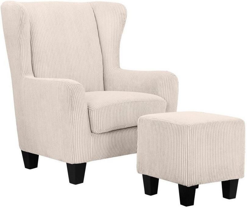 Home affaire Oorfauteuil Chilly stoel met poef en verenvering in cord en microvezel bekleding onze permanente lage prijs (set 2 stuks) - Foto 2