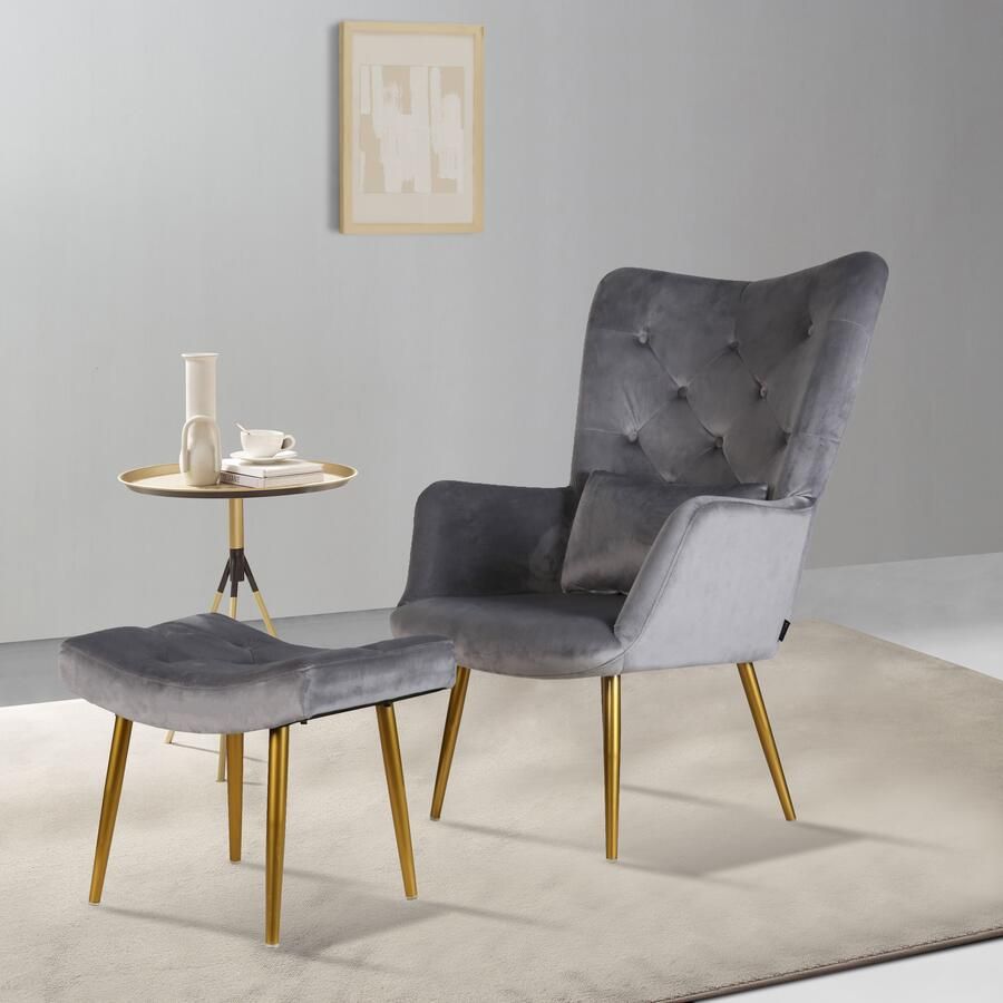 Home affaire Oorfauteuil LITZ in droomachtig fluweel relaxstoel met poef - Foto 13